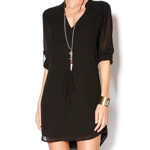 Naked Zebra Black Sheer Long Sleeve Belted Dress